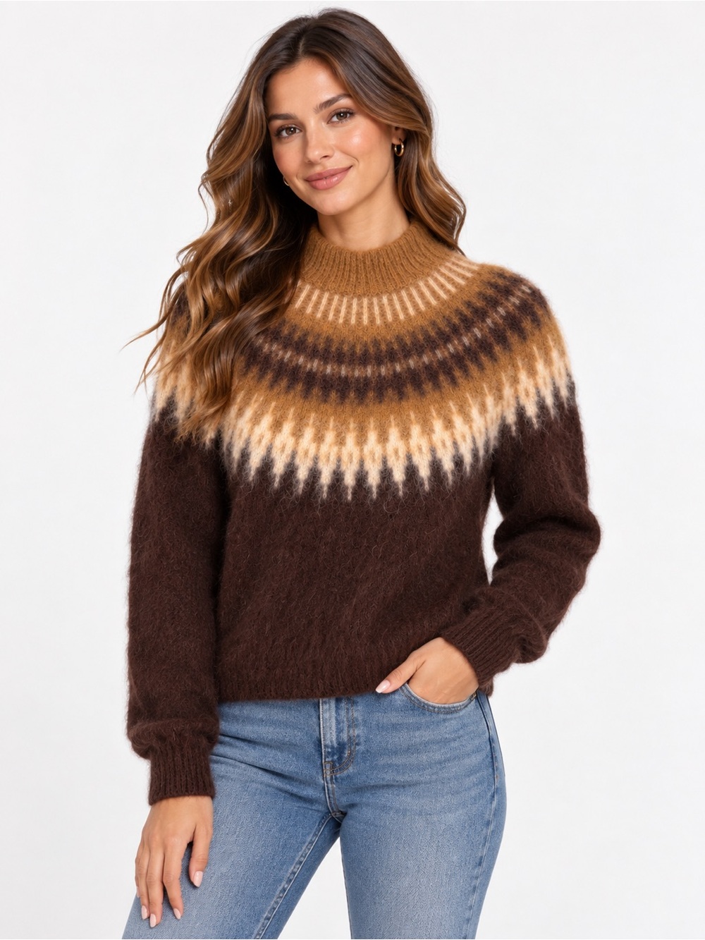 Banana Republic Premier Fairisle Funnel Alpaca Blend Sweater Burnt Umber Small